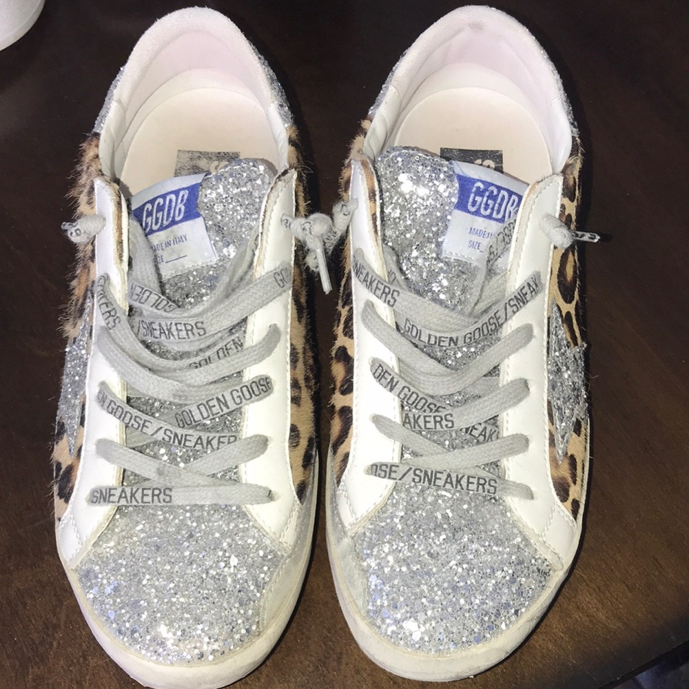 Slightly worn Golden Goose Superstar sneaker size 39 (9) glittery leopard